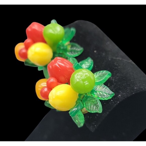 Carmen Miranda Fruit Salad Clip On Earrings Hong Kong Vintage Tutti Fruitti - Picture 3 of 15